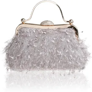 Tassel Women's Evening Handbag Cocktail Prom Formal Clutch Purse Feather Elegant Shoulder Bag for Wedding Banquet
