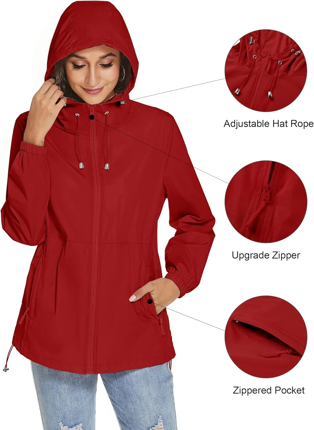 TCOT Womens Rain Jackets Waterproof Windbreaker Jackets lightweight Portable Rain Coat
