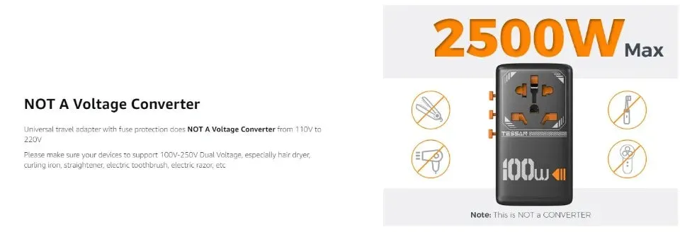 TESSAN 100W GaN Universal Travel Adapter – High-Speed USB & Type-C Fast Charger for EU/UK/US/AU!