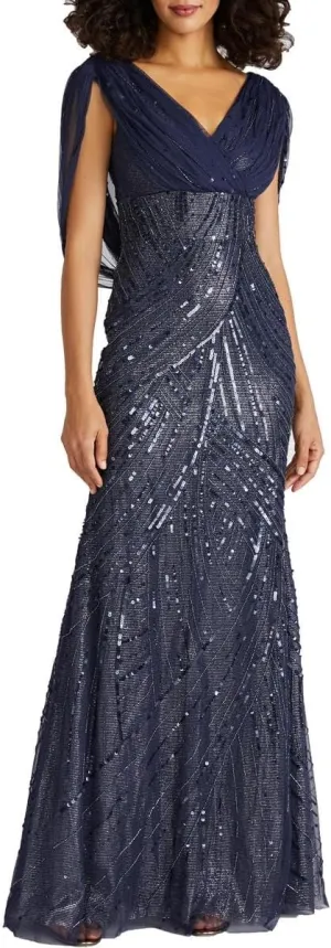 THEIA Womens Addie Beaded Evening Dress Navy 0