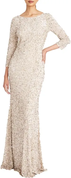 THEIA Womens Beaded Evening Dress Beige 12