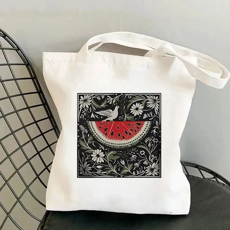 This Is Not A Watermelon Canvas Tote Bags Large Capacity Travel Shopping Supermarket Bag Fashion Simple Shoulder Bag Organizer