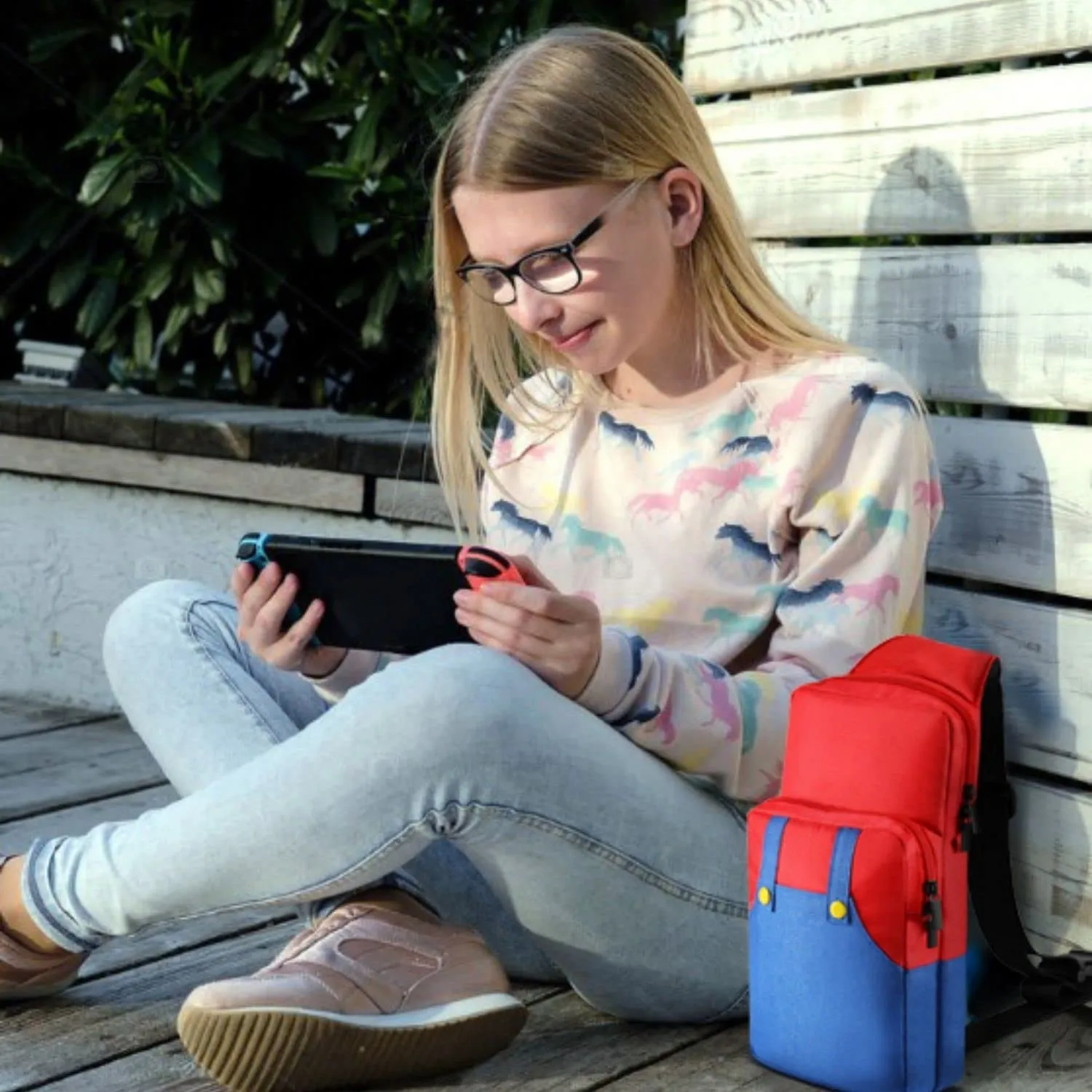 TNP Switch Bag, Travel Compatible with Nintendo Switch/Switch OLED/Switch Lite (Mario) Shoulder Bag Travel Portable Carrying Backpack for Games Accessories Console & Dock Charger