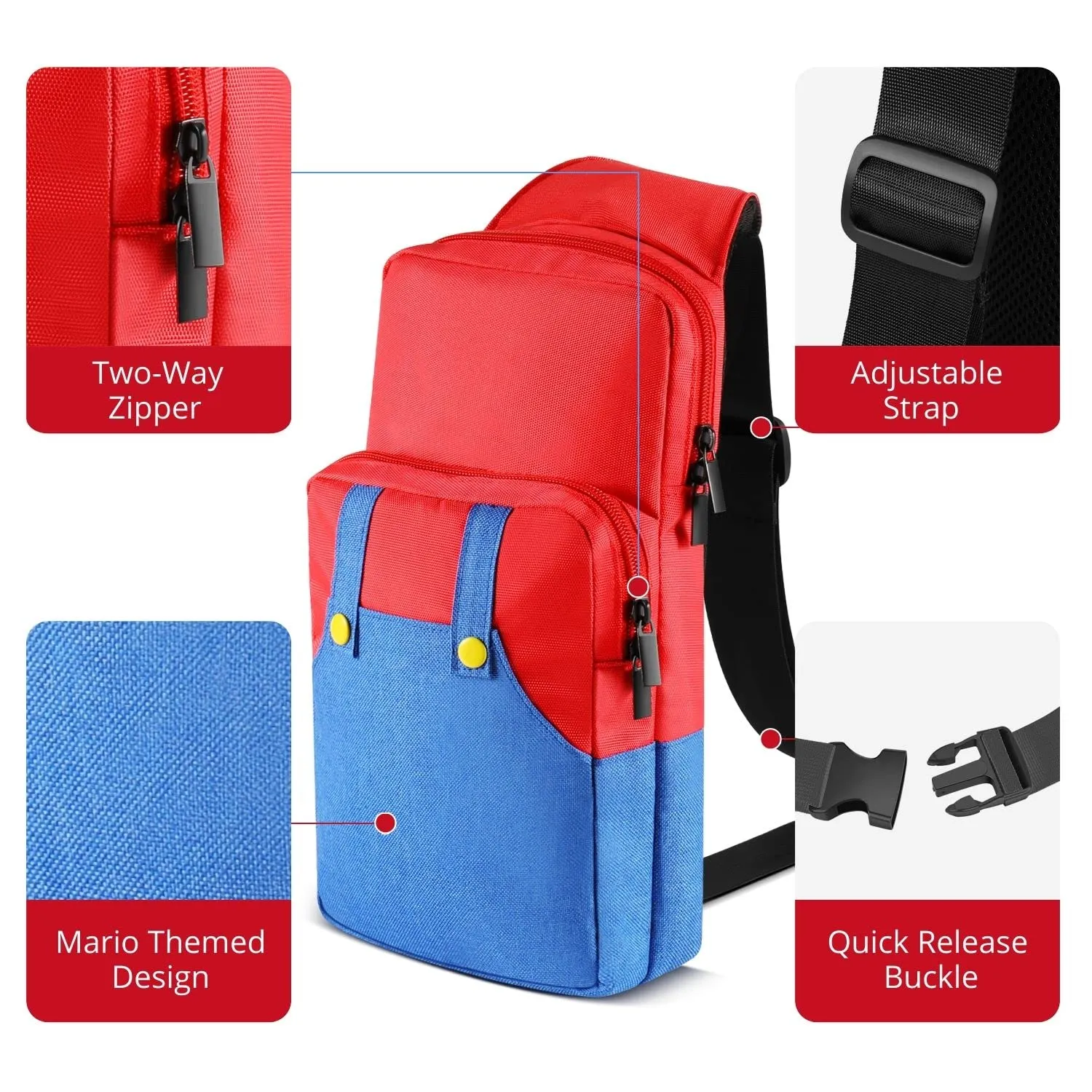 TNP Switch Bag, Travel Compatible with Nintendo Switch/Switch OLED/Switch Lite (Mario) Shoulder Bag Travel Portable Carrying Backpack for Games Accessories Console & Dock Charger