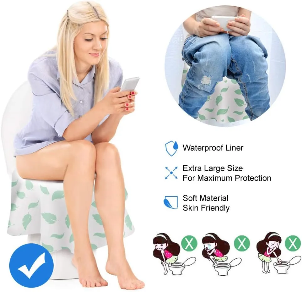Toilet Seat Covers Disposable, Famard Extra Large Portable Potty Seat Covers for Toddlers, Soft and Waterproof Travel Potty Training Seat for Kids with Individually Wrapped (18 Packs) Green leaf