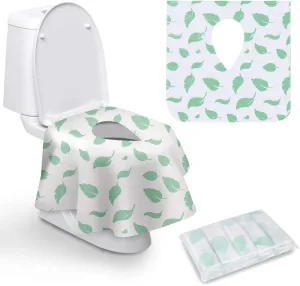 Toilet Seat Covers Disposable, Famard Extra Large Portable Potty Seat Covers for Toddlers, Soft and Waterproof Travel Potty Training Seat for Kids with Individually Wrapped (18 Packs) Green leaf