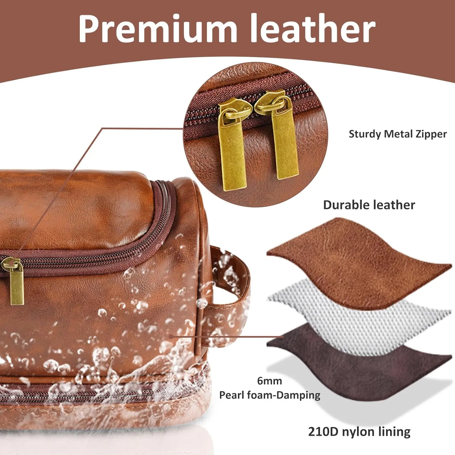 Toiletry Bag for Men, Large Leather bathroom accessories, Travel Essentials Dopp kit, Gifts for Father, Dad, Boyfriend, Grandpa, Shaving Kit for Men Bag