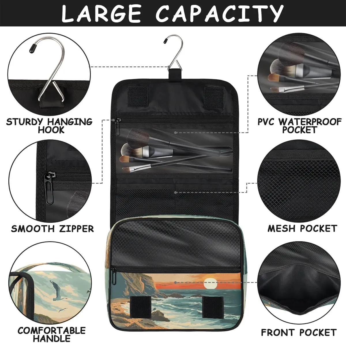 Toiletry Bag Hanging Toiletry Bag Travel Essentials Makeup Bag Travel Size Toiletries Bag Beach Seagull Sunset Travel Essentials For Women Travel Containers For Toiletries