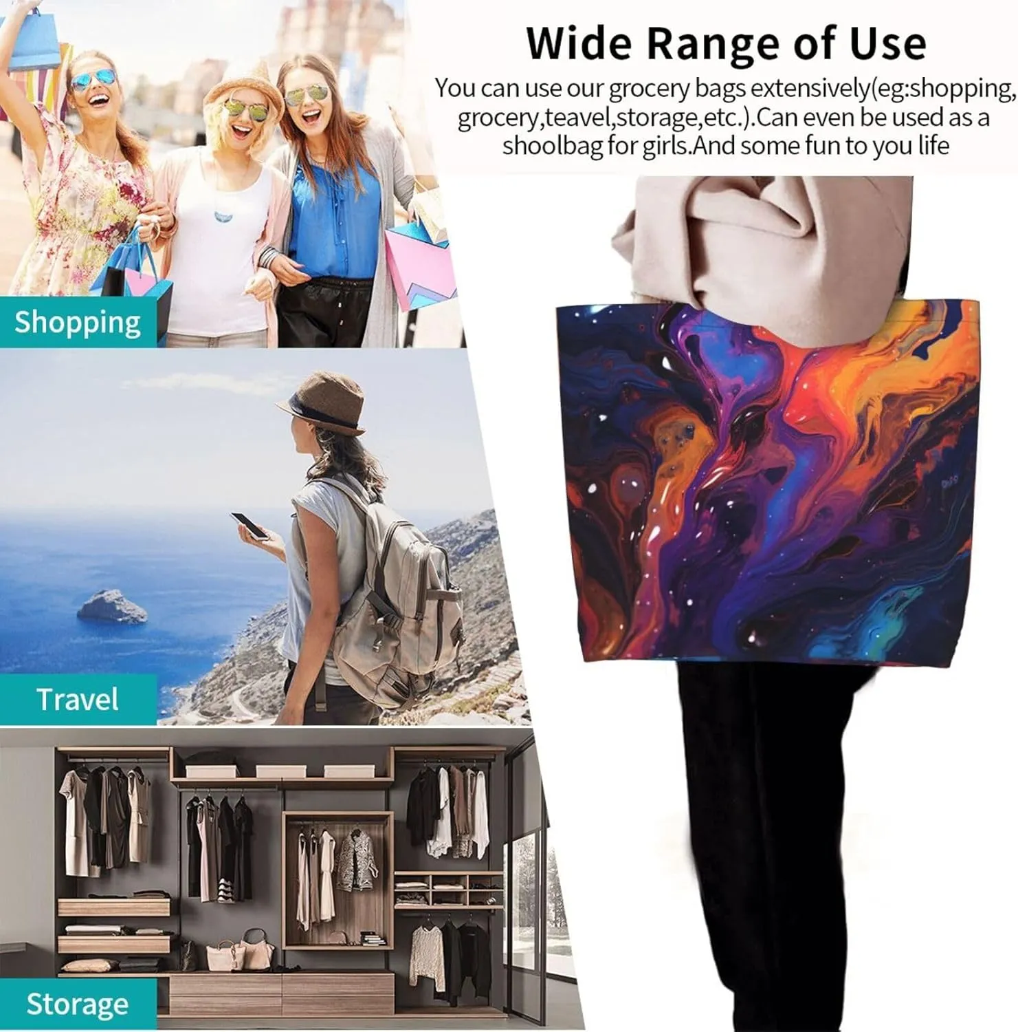 Tote Bag for Women Grocery Bag Reusable Shopping Bag Art Blue Dragonfly Handbag Foldable Shoulder Bag