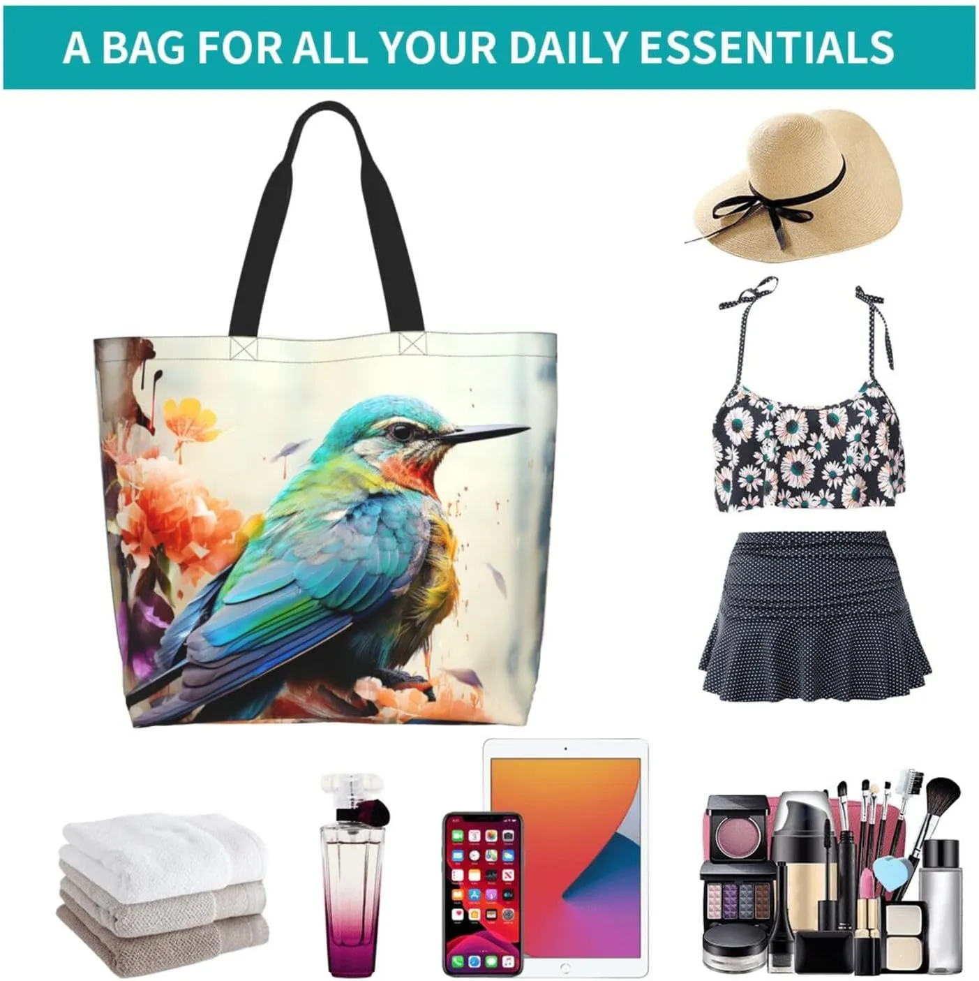 Tote Bag for Women Grocery Bag Reusable Shopping Bag Colorful Heart Tree Handbag Foldable Shoulder Bag