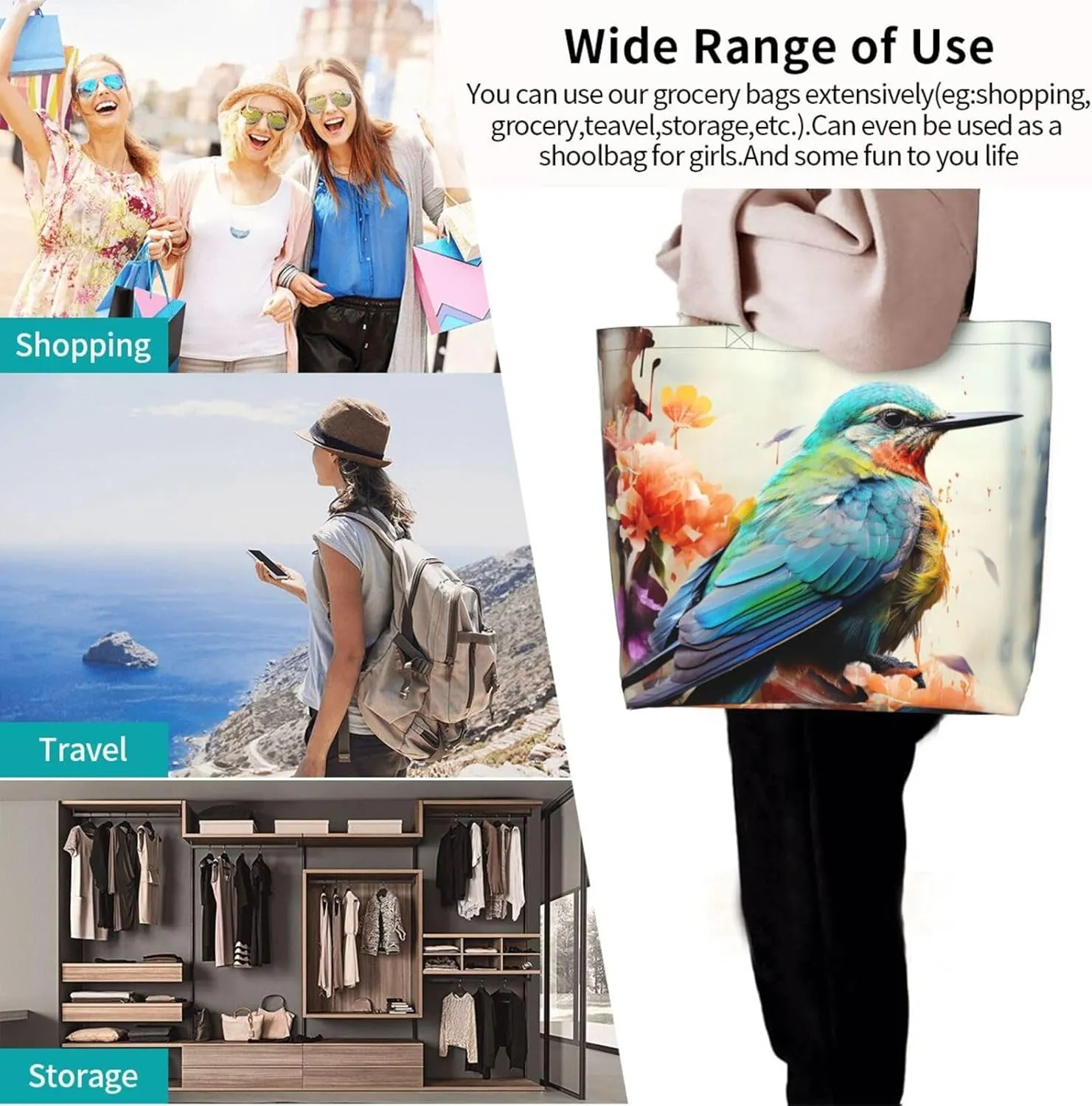 Tote Bag for Women Grocery Bag Reusable Shopping Bag Colorful Heart Tree Handbag Foldable Shoulder Bag
