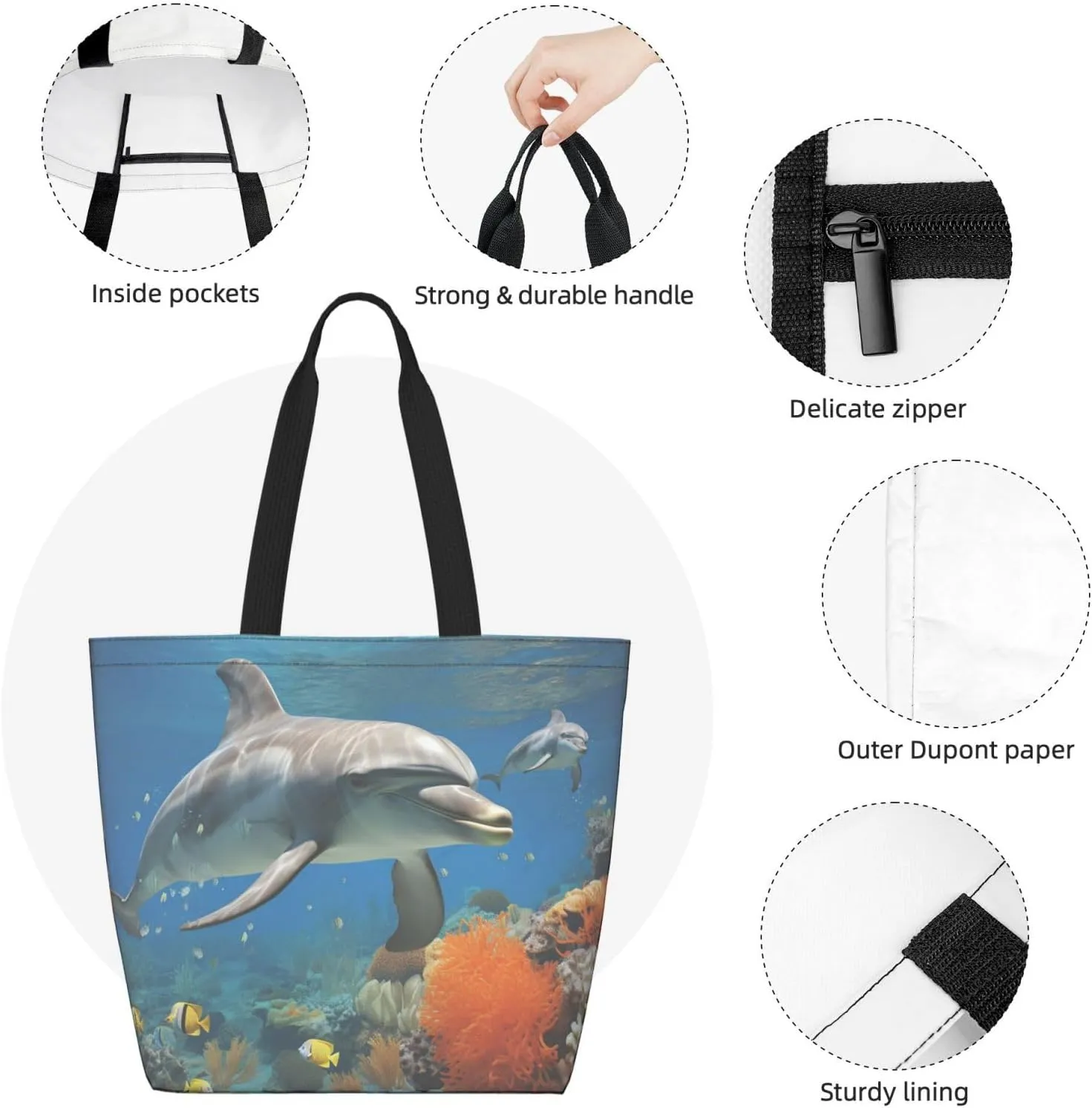 Tote Bag for Women Grocery Bag Reusable Shopping Bag Elephant white pattern Handbag Foldable Shoulder Bag