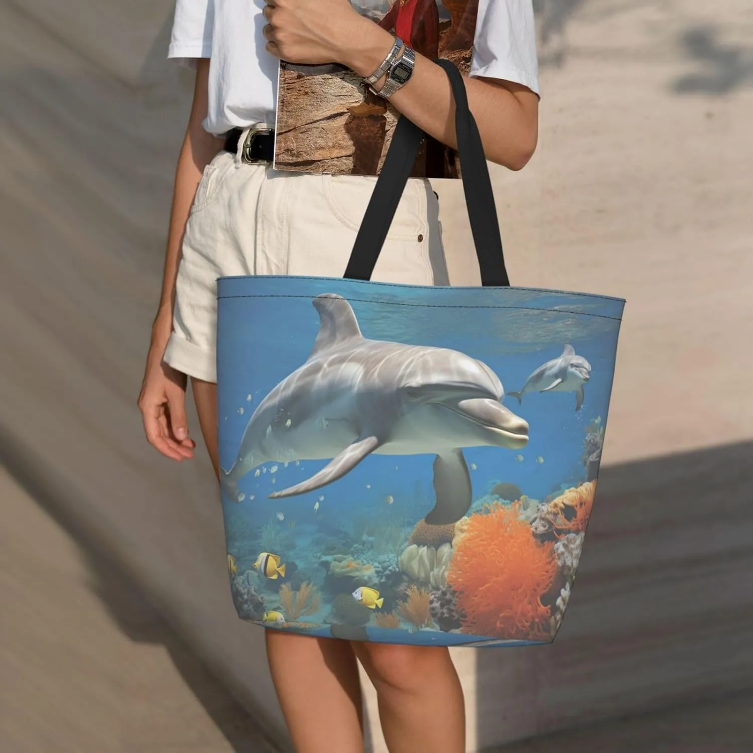 Tote Bag for Women Grocery Bag Reusable Shopping Bag Elephant white pattern Handbag Foldable Shoulder Bag
