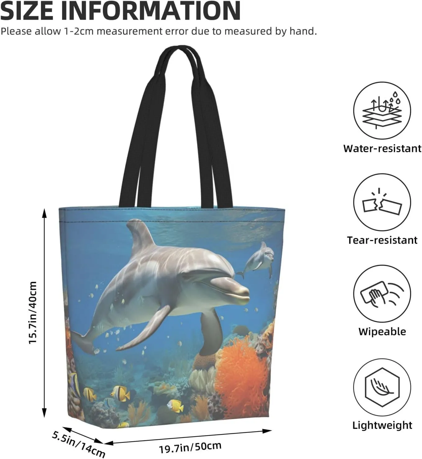 Tote Bag for Women Grocery Bag Reusable Shopping Bag Elephant white pattern Handbag Foldable Shoulder Bag