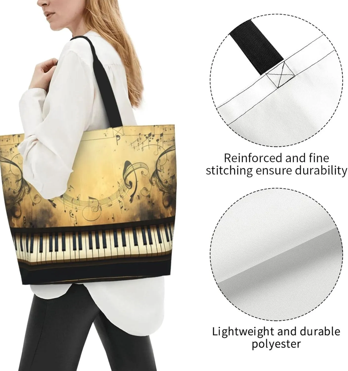 Tote Bag for Women Grocery Bag Reusable Shopping Bag Owl on a branch Handbag Foldable Shoulder Bag