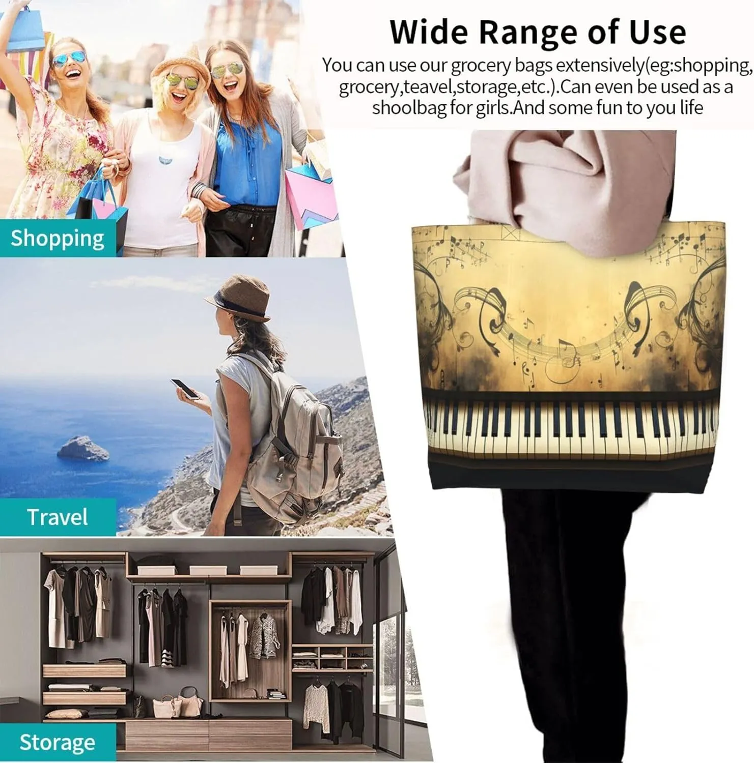 Tote Bag for Women Grocery Bag Reusable Shopping Bag Owl on a branch Handbag Foldable Shoulder Bag