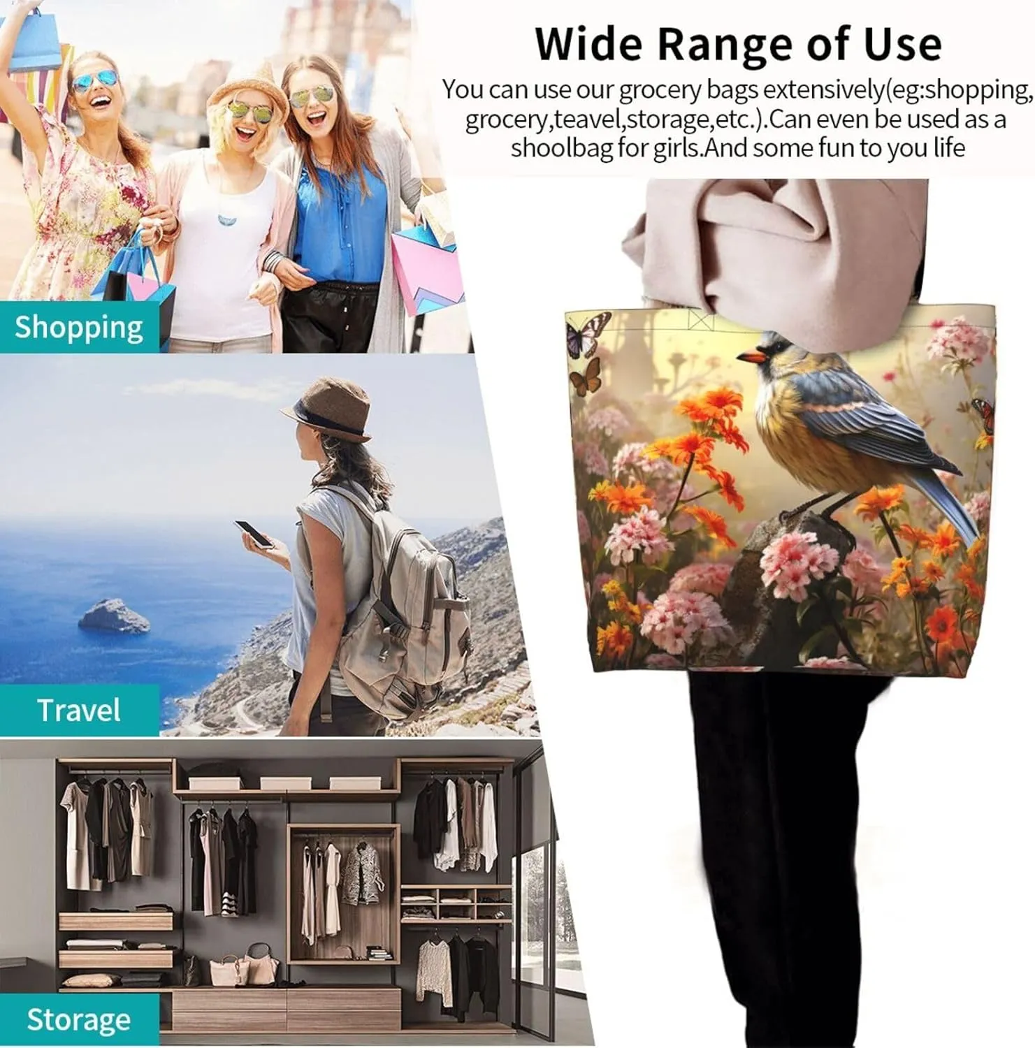 Tote Bag for Women Grocery Bag Reusable Shopping Bag Spiral and curve patterns Handbag Foldable Shoulder Bag