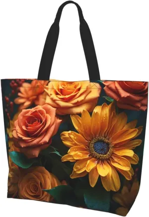 Tote Bag for Women Grocery Bag Reusable Shopping Bag Vintage Rose Blooms Handbag Foldable Shoulder Bag
