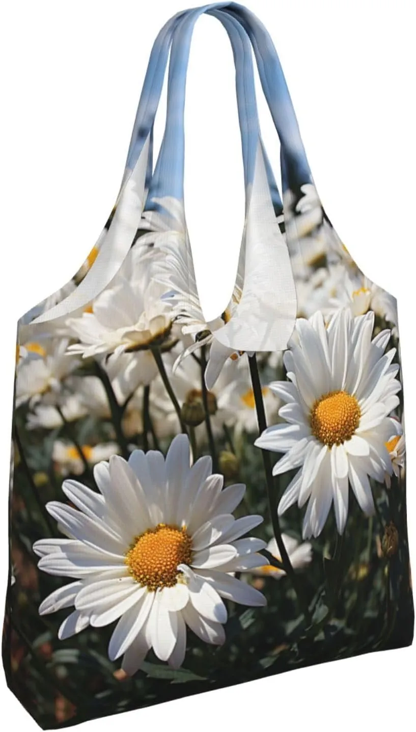 Tote Bag for Women Reusable Grocery Bag Canvas Shopping Bag Camomile pattern Handbag Foldable Shoulder Bag