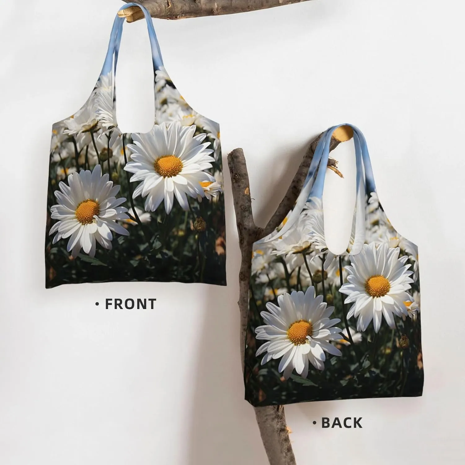 Tote Bag for Women Reusable Grocery Bag Canvas Shopping Bag Camomile pattern Handbag Foldable Shoulder Bag