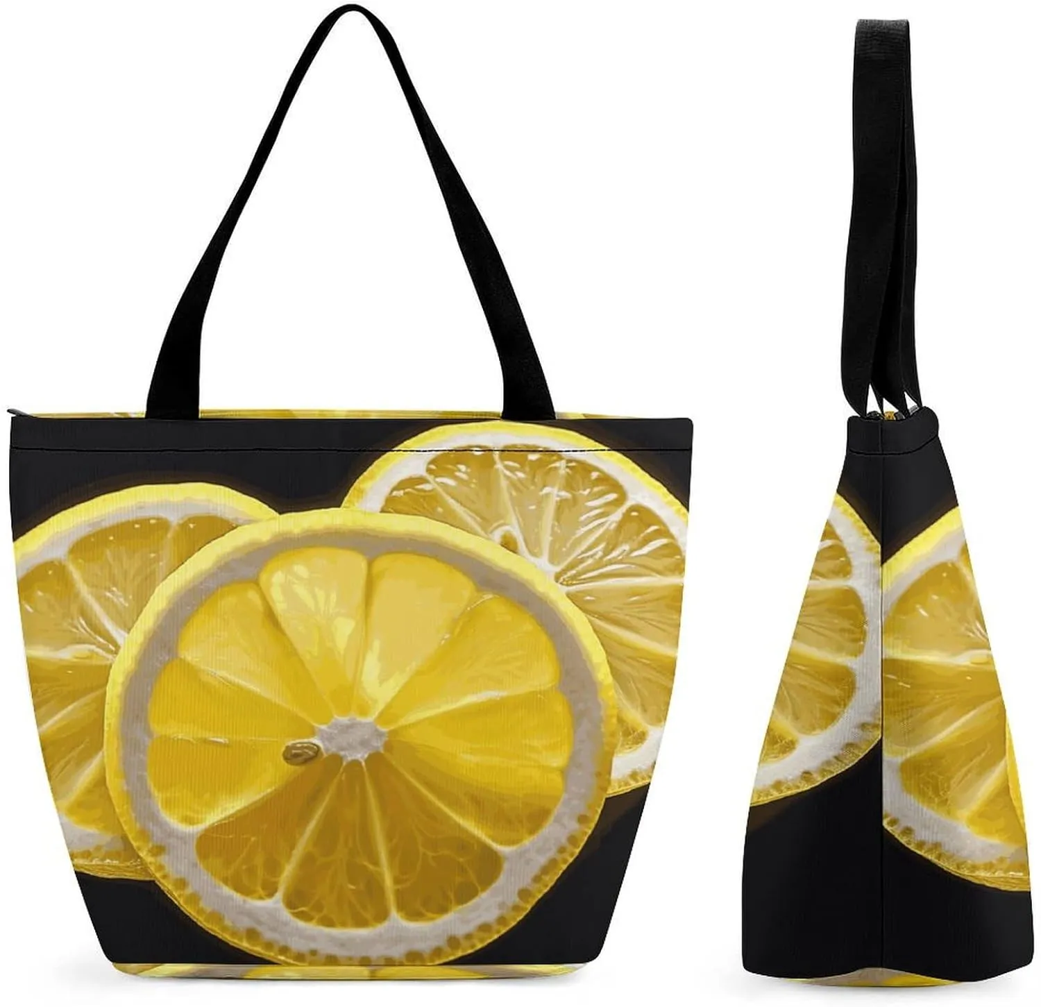 Tote Bag for Women Reusable Grocery Bags Shopping Bags Lemon Slices Handbag Casual Shoulder Bag