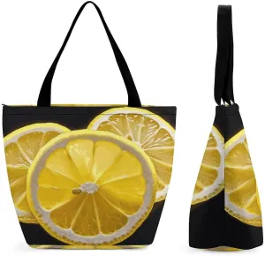 Tote Bag for Women Reusable Grocery Bags Shopping Bags Lemon Slices Handbag Casual Shoulder Bag