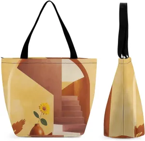 Tote Bag for Women Reusable Handbag Grocery Bags Fashion Shoulder Bags Vase And Flowers Shopping Bags