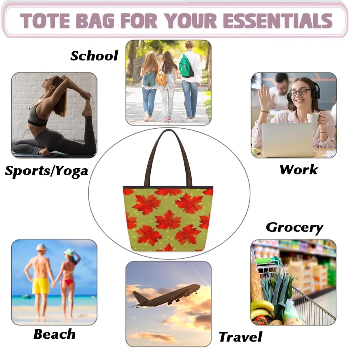Tote Bag for Women with Zipper Large Capacity Top Handle Casual Shoulder Bag Handbag Reusable Shopping