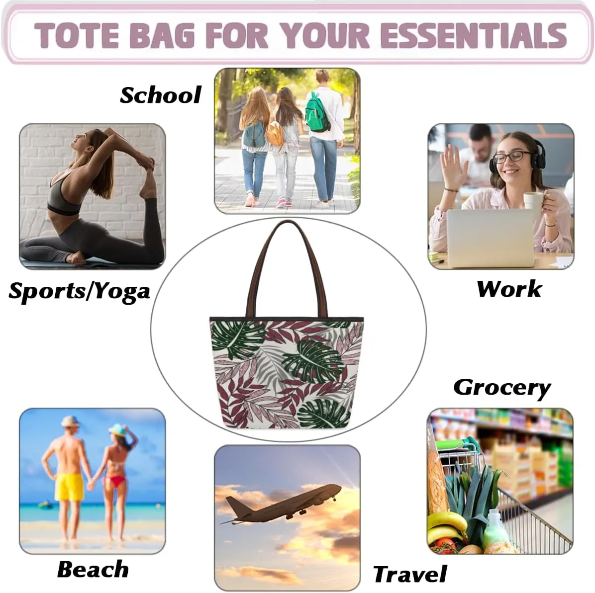 Tote Bag for Women with Zipper Large Capacity Top Handle Casual Shoulder Bag Handbag Reusable Shopping