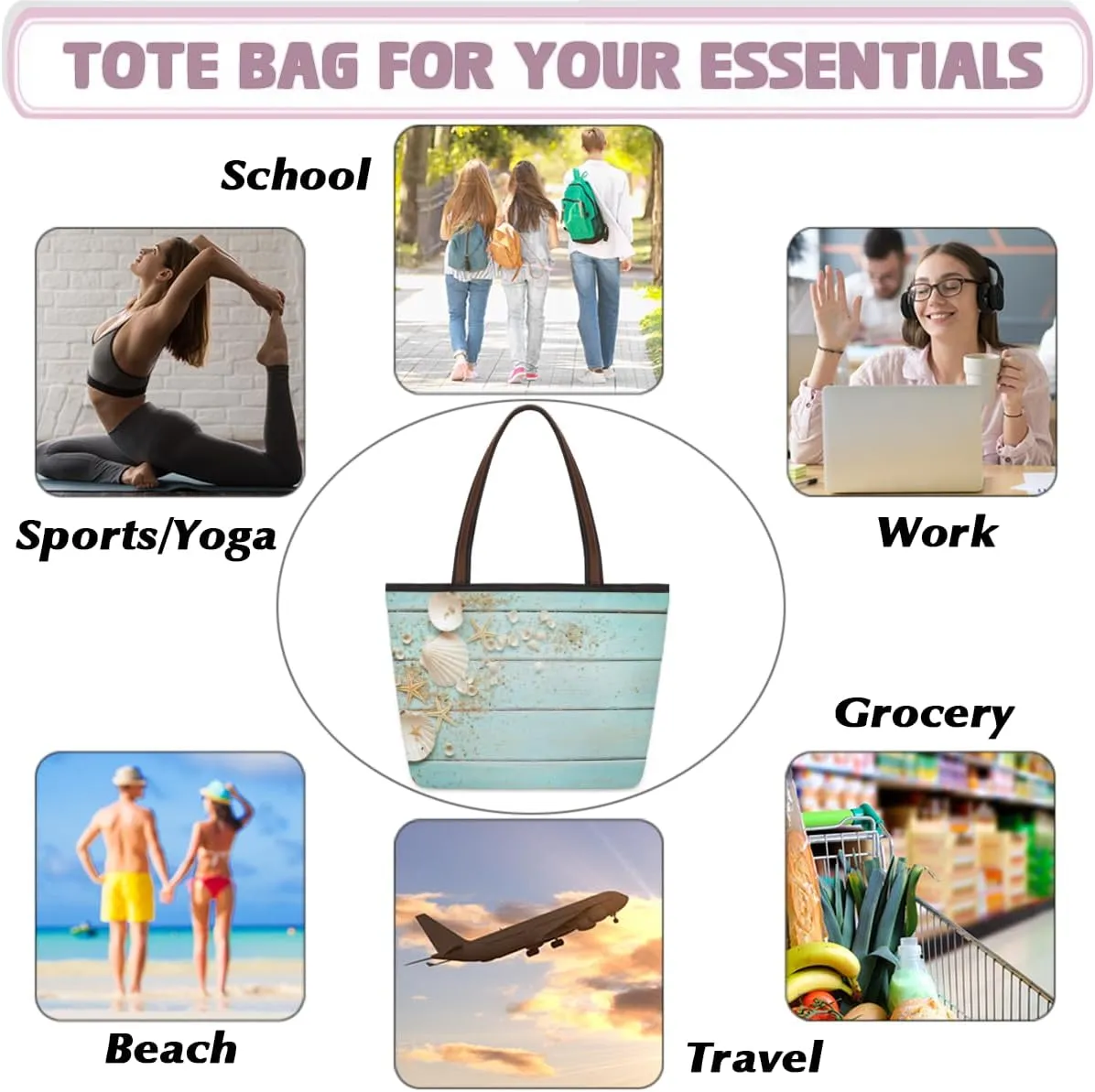 Tote Bag for Women with Zipper Large Capacity Top Handle Casual Shoulder Bag Handbag Reusable Shopping