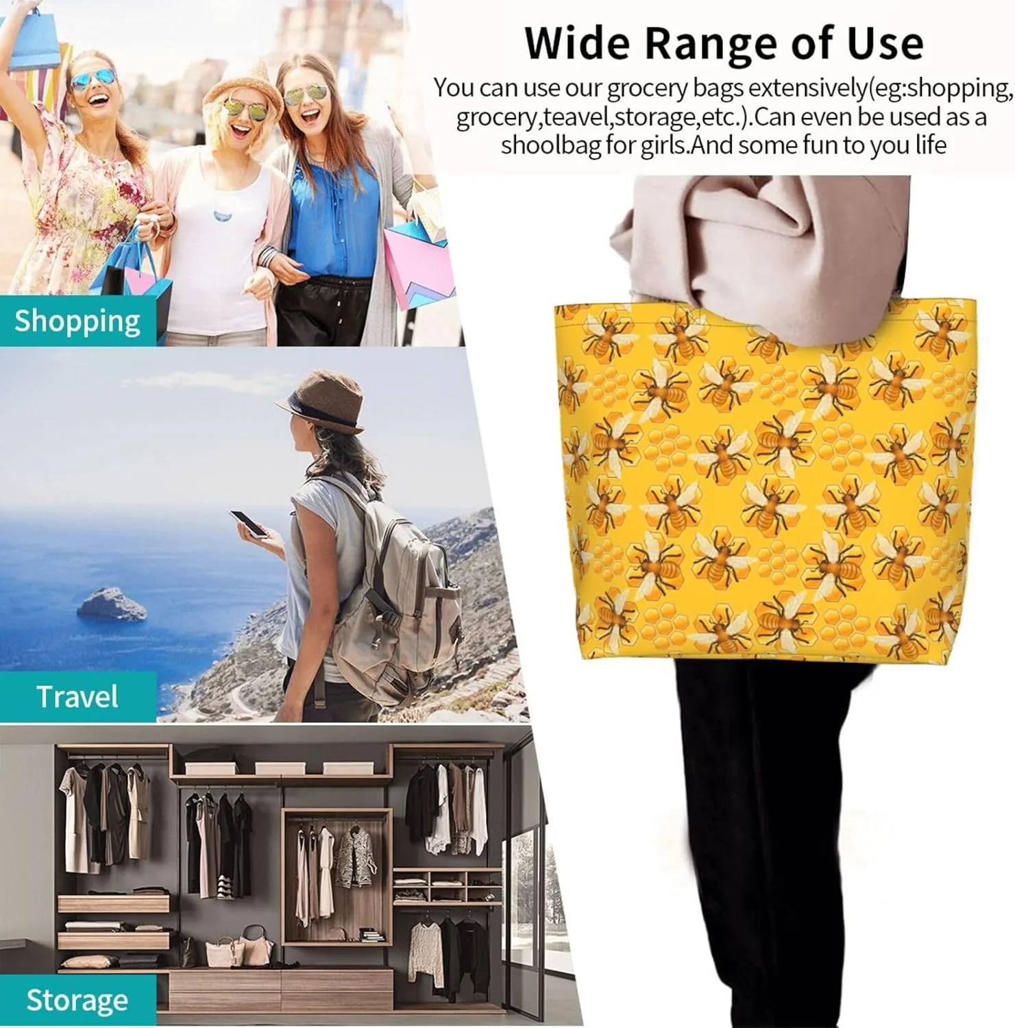 Tote Bag For Womens, Large Casual Shoulder Sling Bags Reusable Grocery Handbag For Travel Shopping Gym