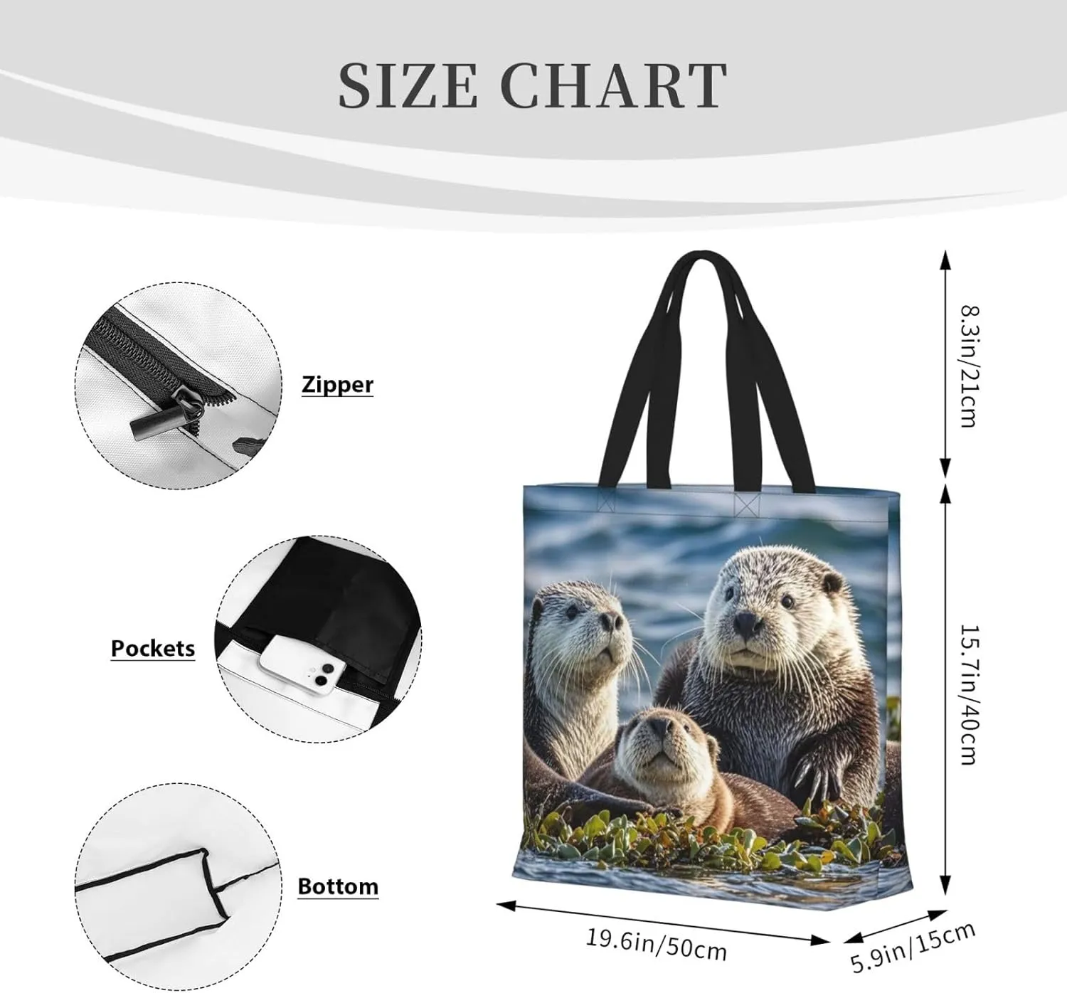 Tote Bag Large Capacity Grocery Bag With Zipper Sloth Sunflower Shopping Bag Shoulder Bag for Women