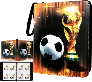 Trading Card Binder 400 Pockets, Soccer Card Binder Holder with 50 Removable Sleeves Fits 400 Sport Cards, Soccer Card Gifts Collector Album with Zipper Storage Display Case