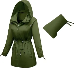 TRATENBY Rain-Jacket Women-Waterproof Lightweight-Packable Hood-Raincoat — Travel Windbreaker Coat in A Pouch Polka Dot