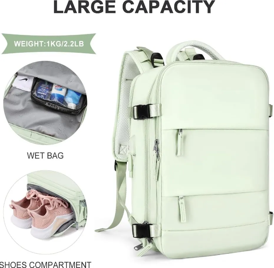 Travel Backpack, Durable, Lightweight, Multiple Compartments (Mint Green), Large