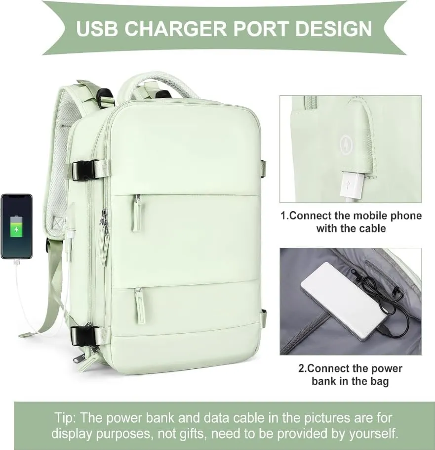 Travel Backpack, Durable, Lightweight, Multiple Compartments (Mint Green), Large