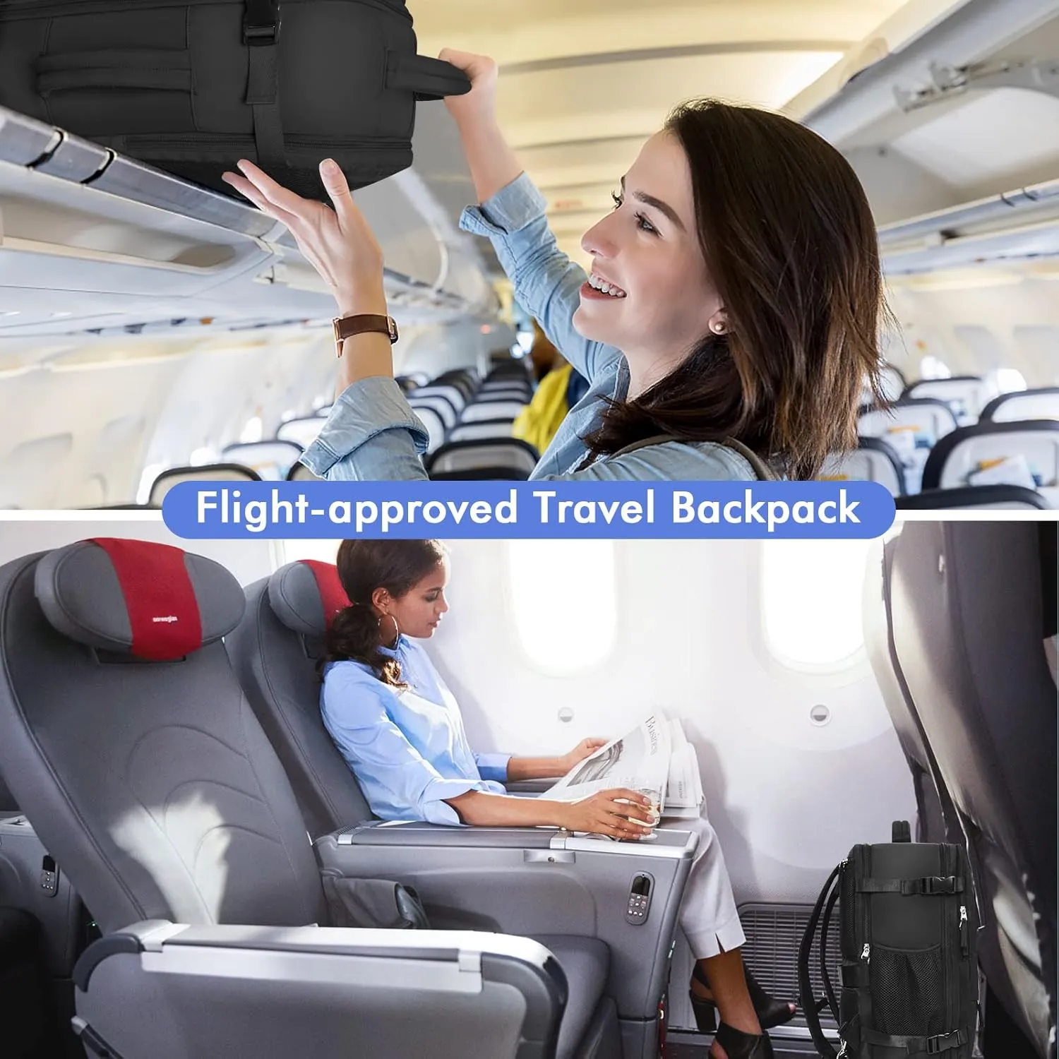 Travel Backpackfor Men Women Flight Approved, Carry-on Backpack Personal Item Backpack Bag Luggage on Airplanes, Black Backpacks for Traveling, Travel Essentials Must Haves