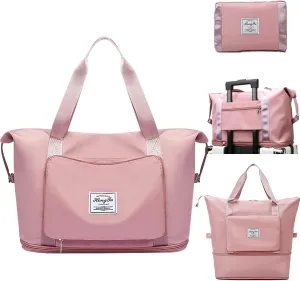 Travel Bag for Women Expandable Weekender Overnight Bag Carry on Sports Tote Gym Bag Waterproof Foldable Duffel Bag (Pink)
