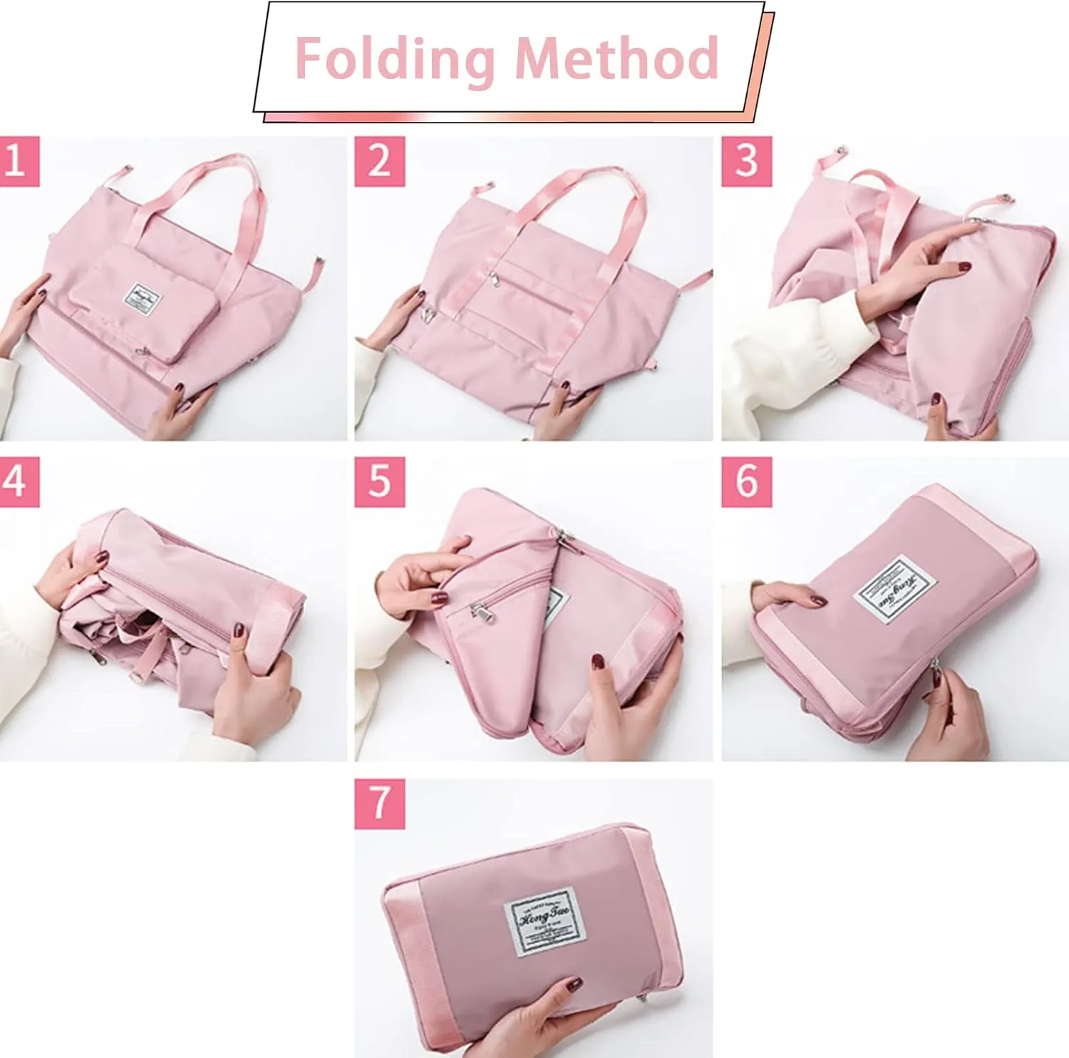 Travel Bag for Women Expandable Weekender Overnight Bag Carry on Sports Tote Gym Bag Waterproof Foldable Duffel Bag (Pink)