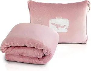 Travel Blanket and Pillow, Ultra Soft 2 in 1 Airplane Blanket with Compact Pillowcase, Luggage Strap, Lightweight Travel Essentials, Ideal for Long Flights, Camping, Sunset (Pink)