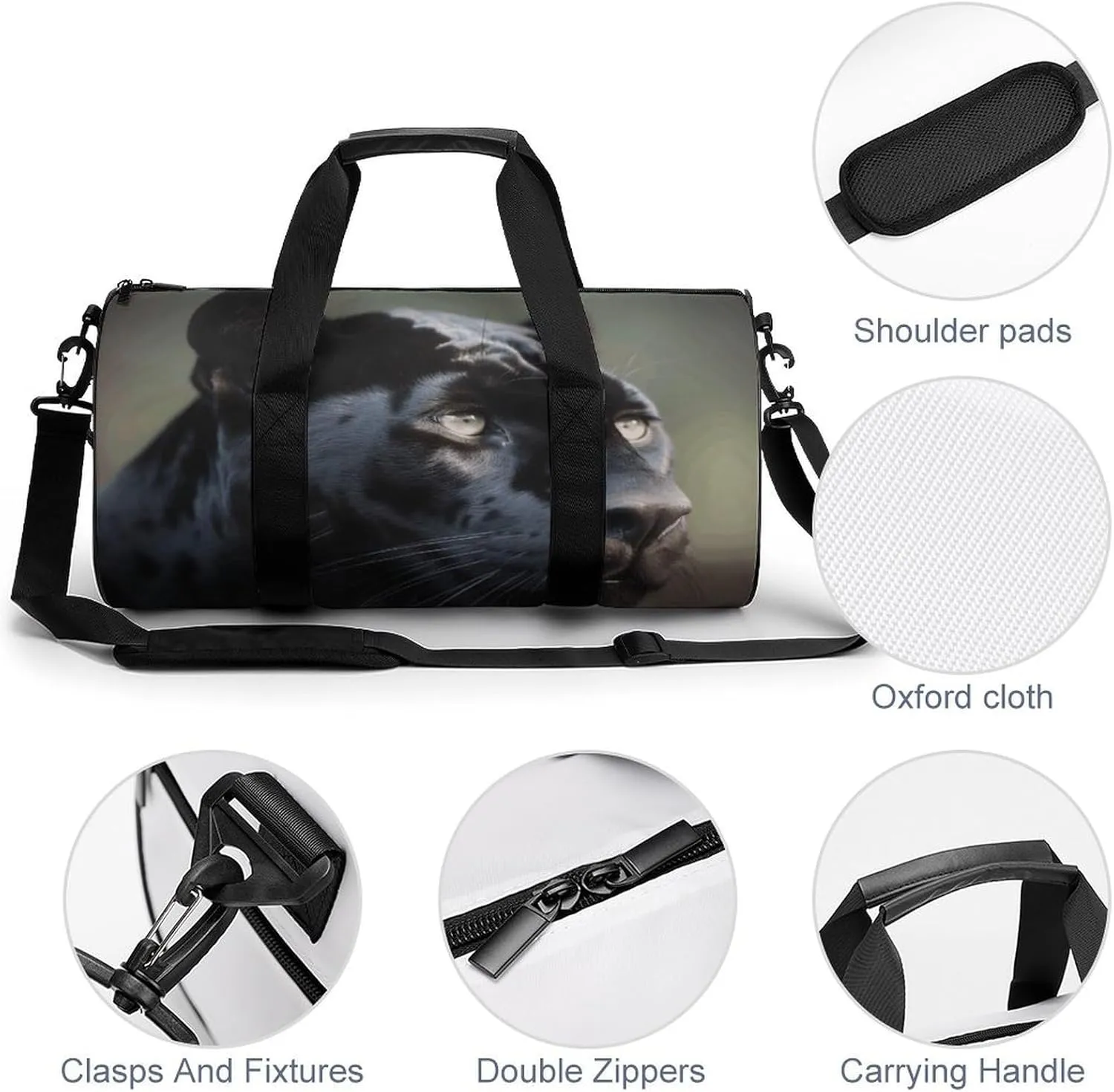 Travel Duffel Bag for Men And Women,Animal Panther Waterproof Sports Fitness Bag Portable Travel Duffel Bag