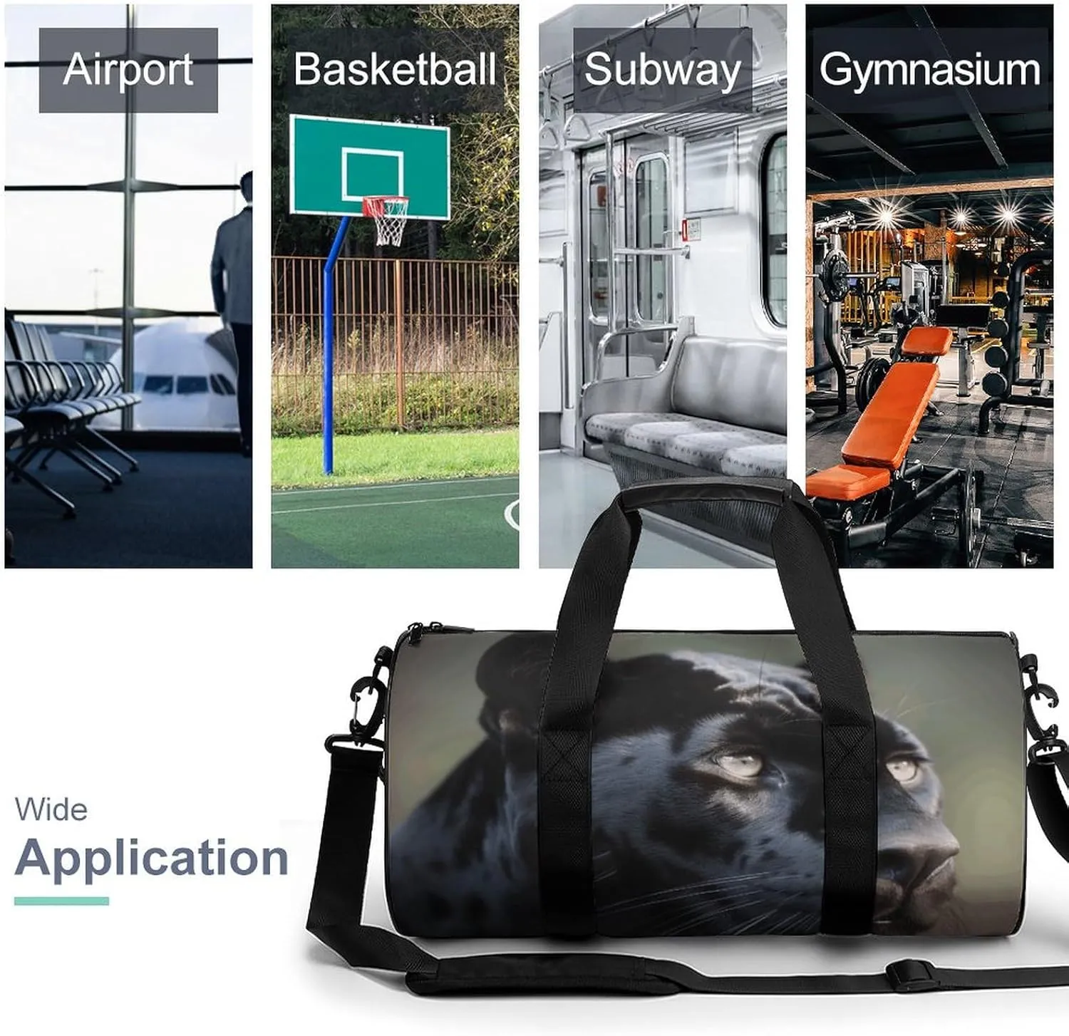 Travel Duffel Bag for Men And Women,Animal Panther Waterproof Sports Fitness Bag Portable Travel Duffel Bag