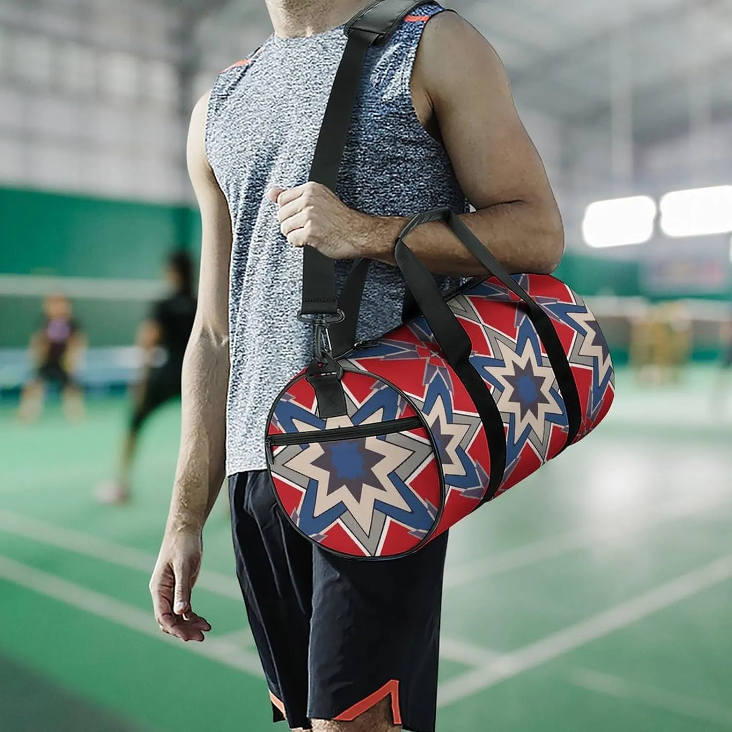 Travel Duffel Bag for Men And Women,Blue Geometric Pattern Waterproof Sports Fitness Bag Portable Travel Duffel Bag