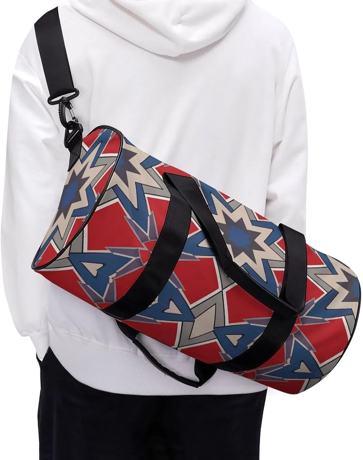 Travel Duffel Bag for Men And Women,Blue Geometric Pattern Waterproof Sports Fitness Bag Portable Travel Duffel Bag