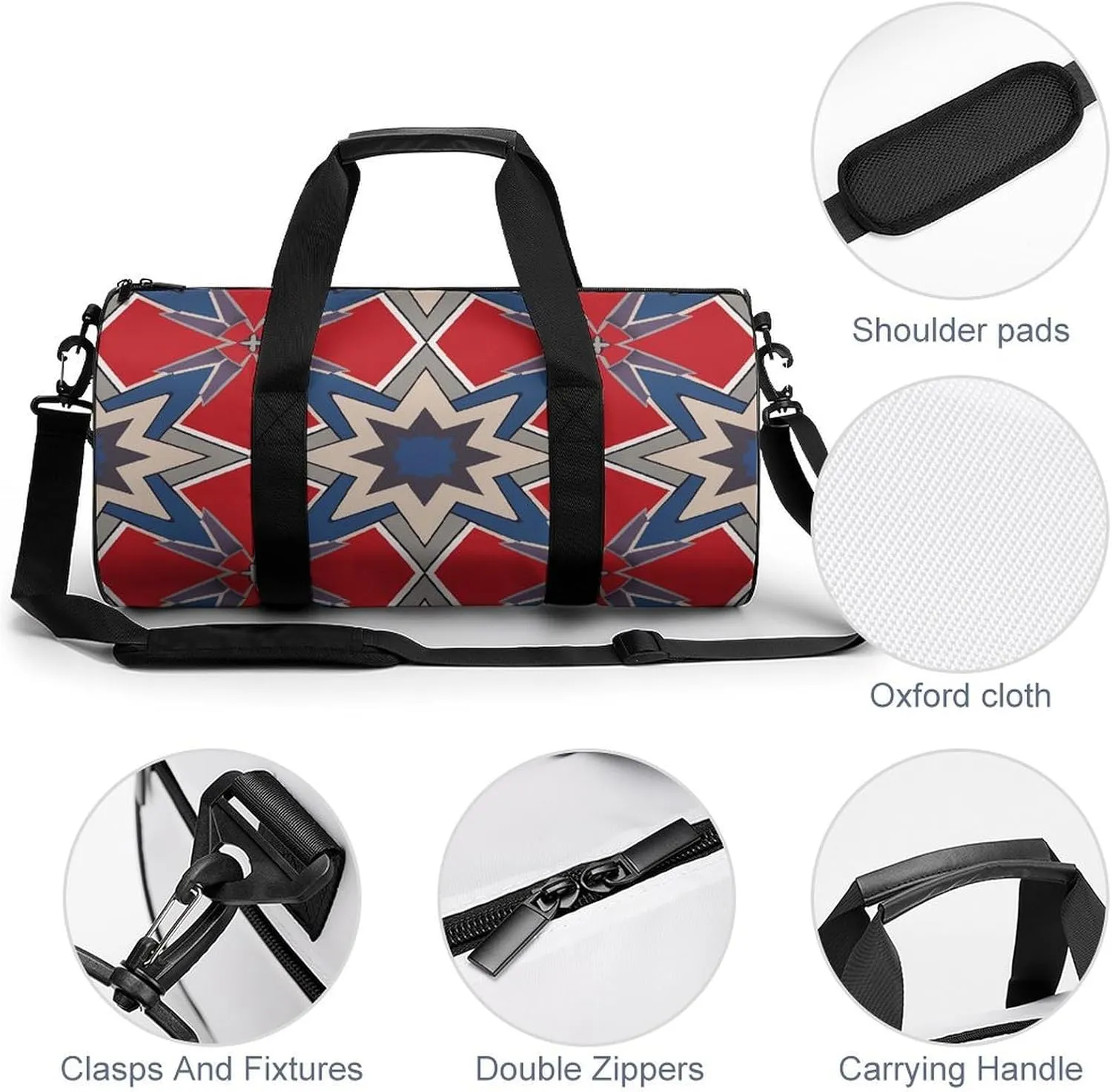 Travel Duffel Bag for Men And Women,Blue Geometric Pattern Waterproof Sports Fitness Bag Portable Travel Duffel Bag