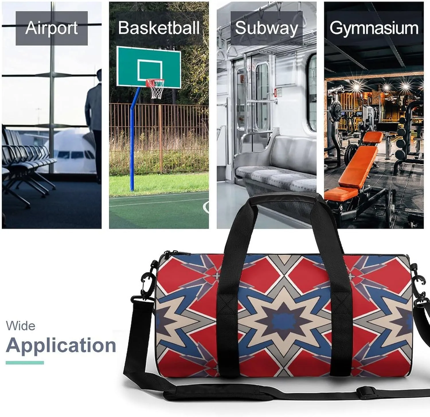 Travel Duffel Bag for Men And Women,Blue Geometric Pattern Waterproof Sports Fitness Bag Portable Travel Duffel Bag