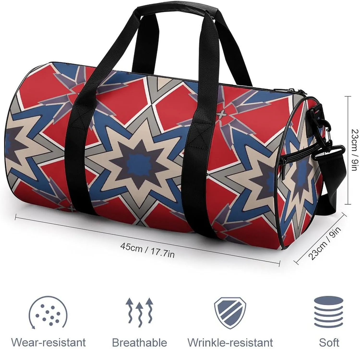 Travel Duffel Bag for Men And Women,Blue Geometric Pattern Waterproof Sports Fitness Bag Portable Travel Duffel Bag