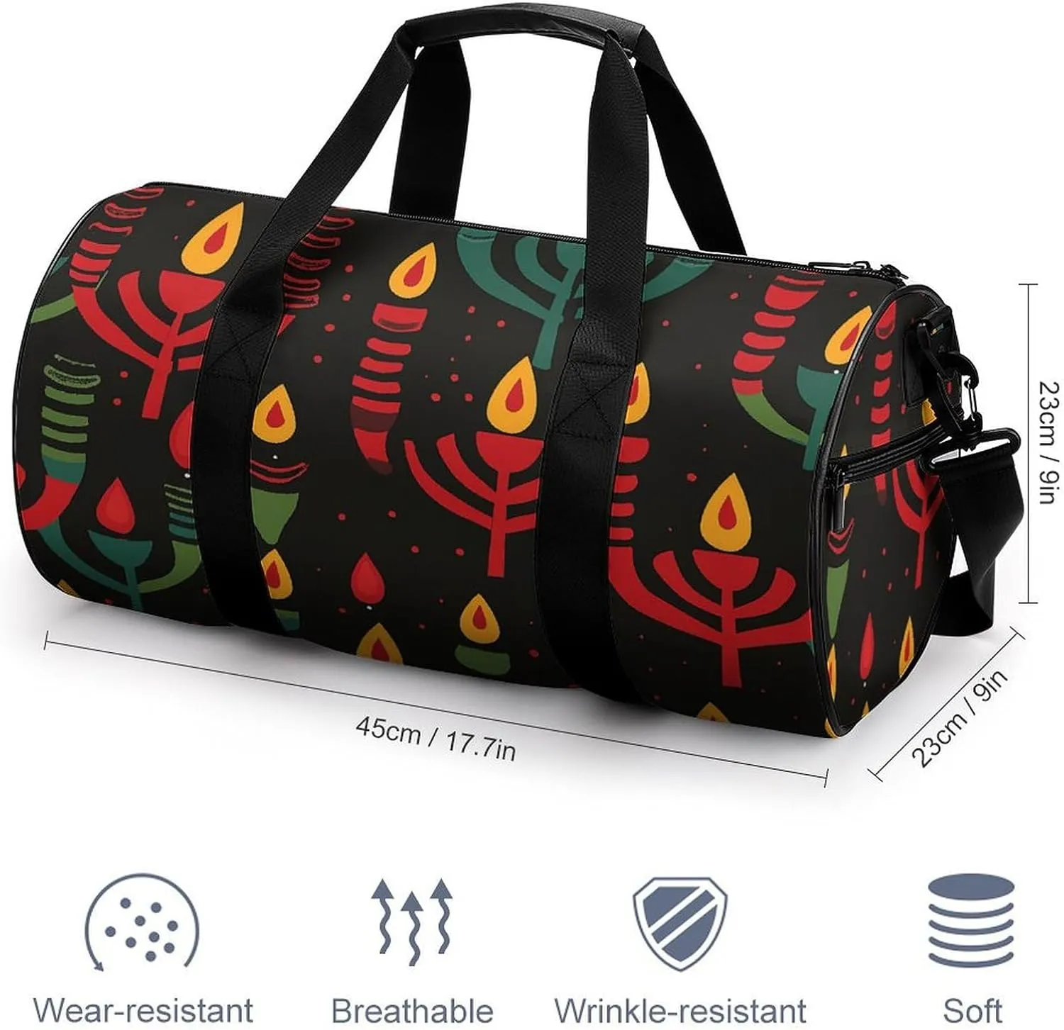 Travel Duffel Bag for Men And Women,Candlesticks And Candles Waterproof Sports Fitness Bag Portable Travel Duffel Bag, 17.7in/9in/9in