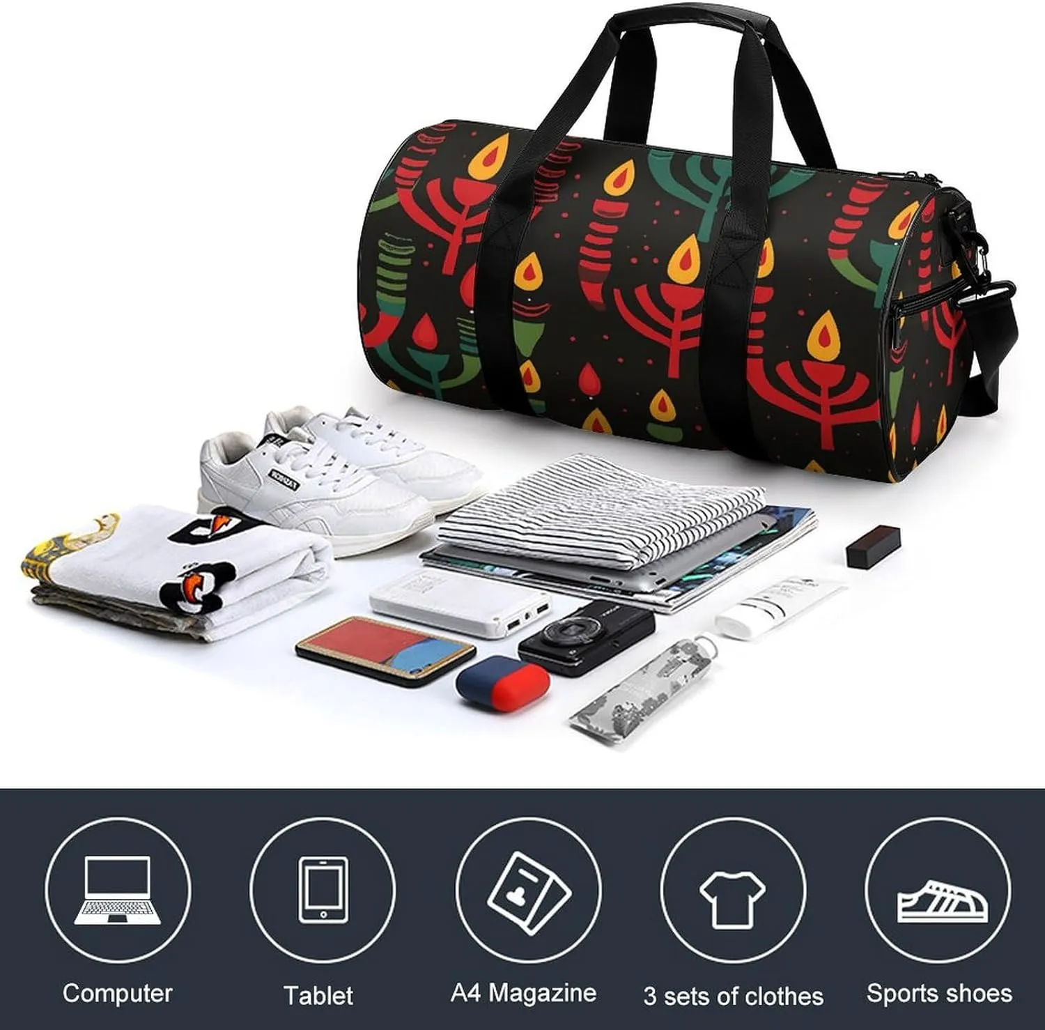 Travel Duffel Bag for Men And Women,Candlesticks And Candles Waterproof Sports Fitness Bag Portable Travel Duffel Bag, 17.7in/9in/9in