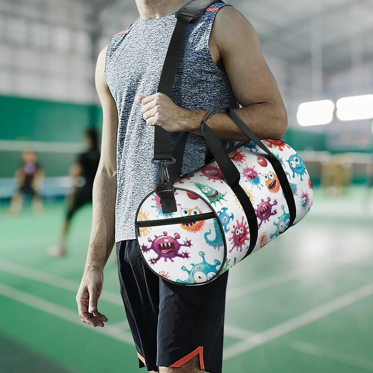 Travel Duffel Bag for Men And Women,Cartoon Bacteria Pattern Waterproof Sports Fitness Bag Portable Travel Duffel Bag